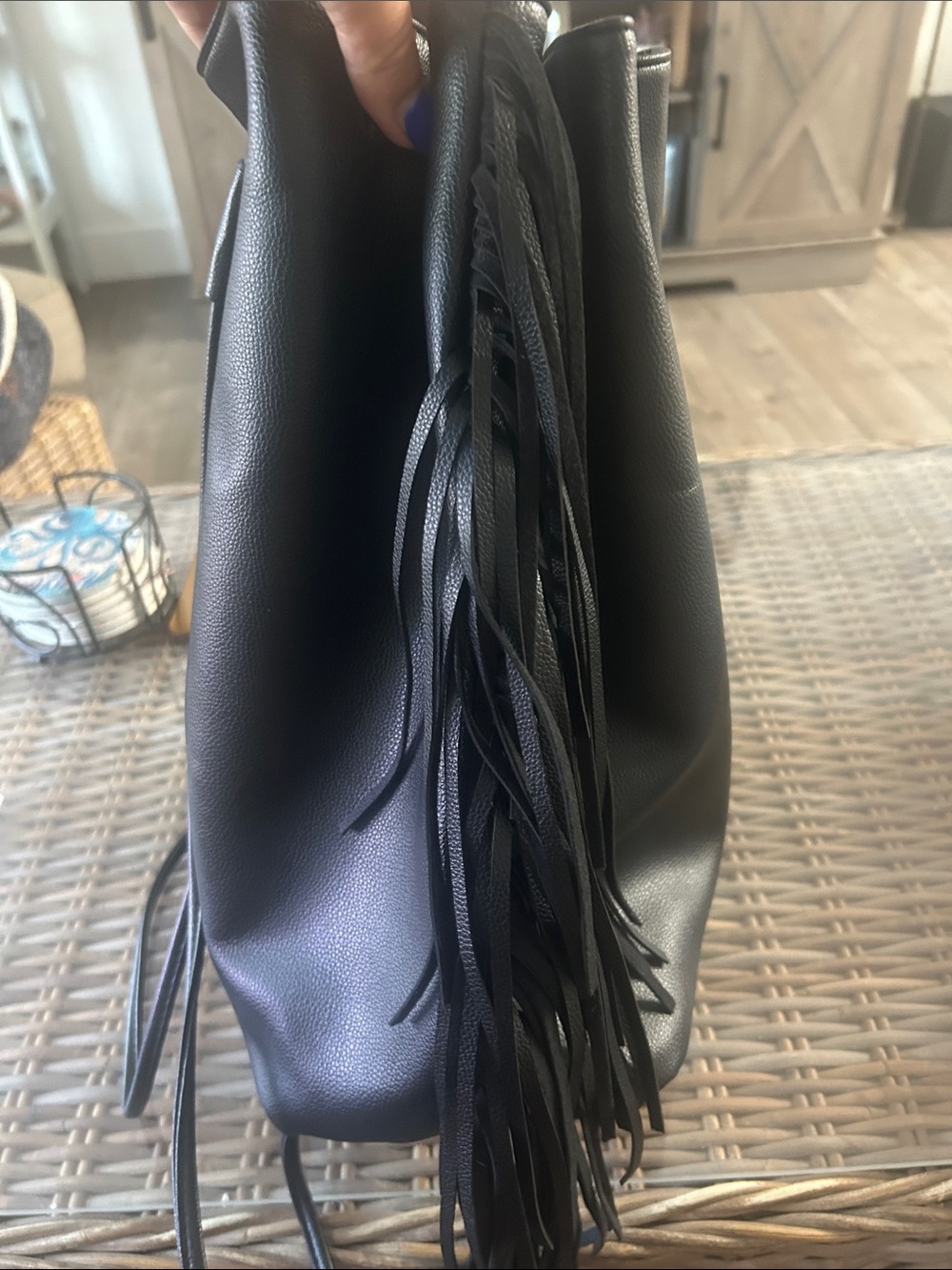 Victoria's Secret Black Fringe Drawstring Backpack - Picture 4 of 7